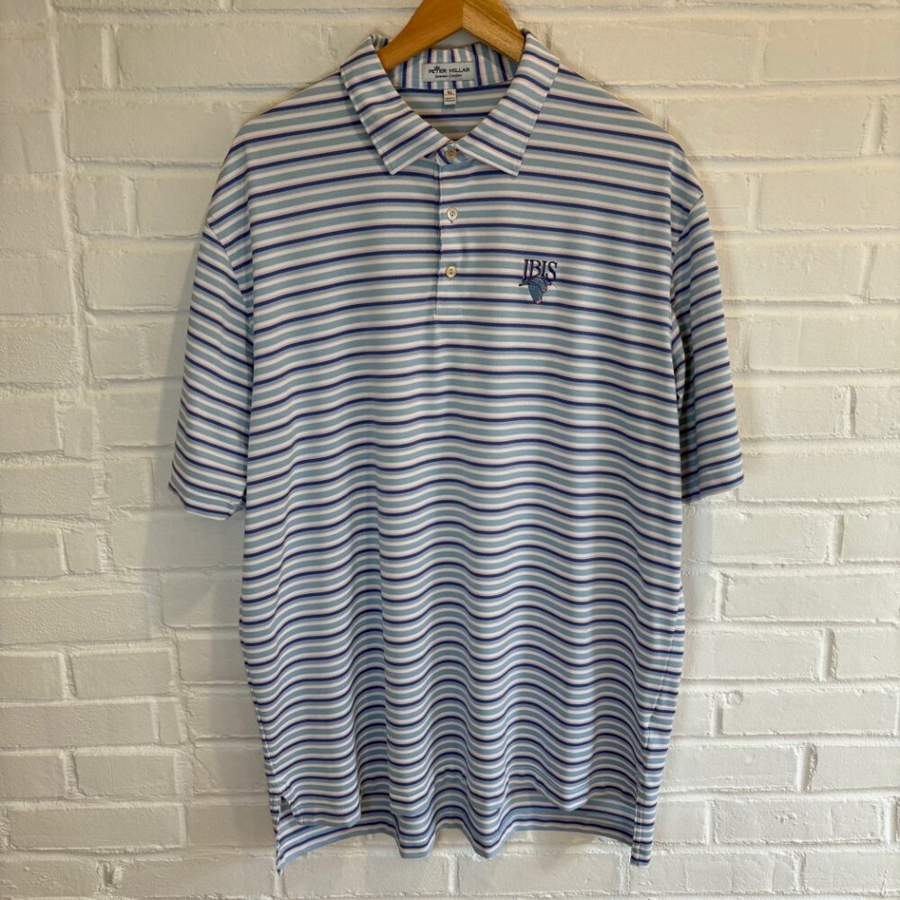 Peter Millar Summer Comfort Polo Shirt Blue White The Club At Ibis Men's XL